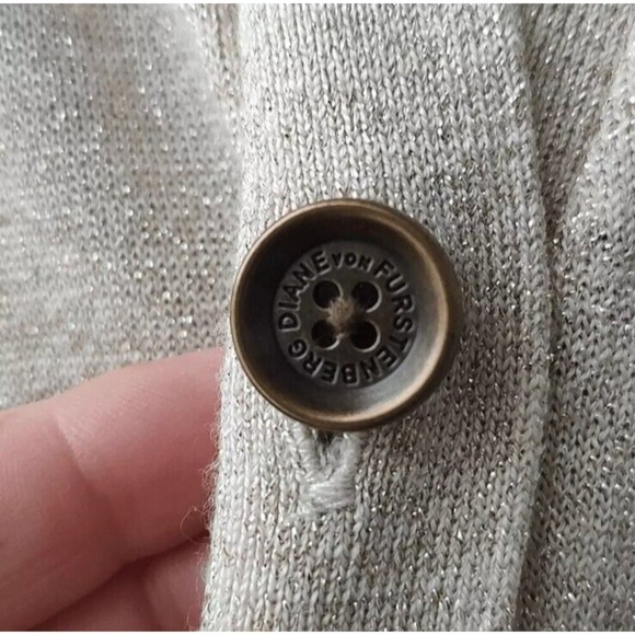 Diane Von Furstenberg DVF Longline Cardigan Jacket Sweater Metallic Size L - Picture 9 of 12